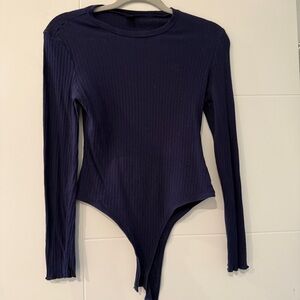 SHEIN Blue Ribbed Knit Bodysuit